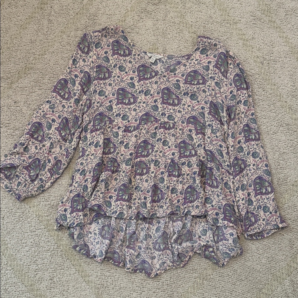 Lucky Brand Pink Paisley Peplum Blouse – Size Medium